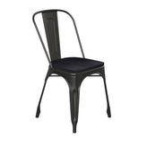 Perry Commercial Grade Black Metal Indoor-Outdoor Stackable Chair with Black Poly Resin Wood Seat