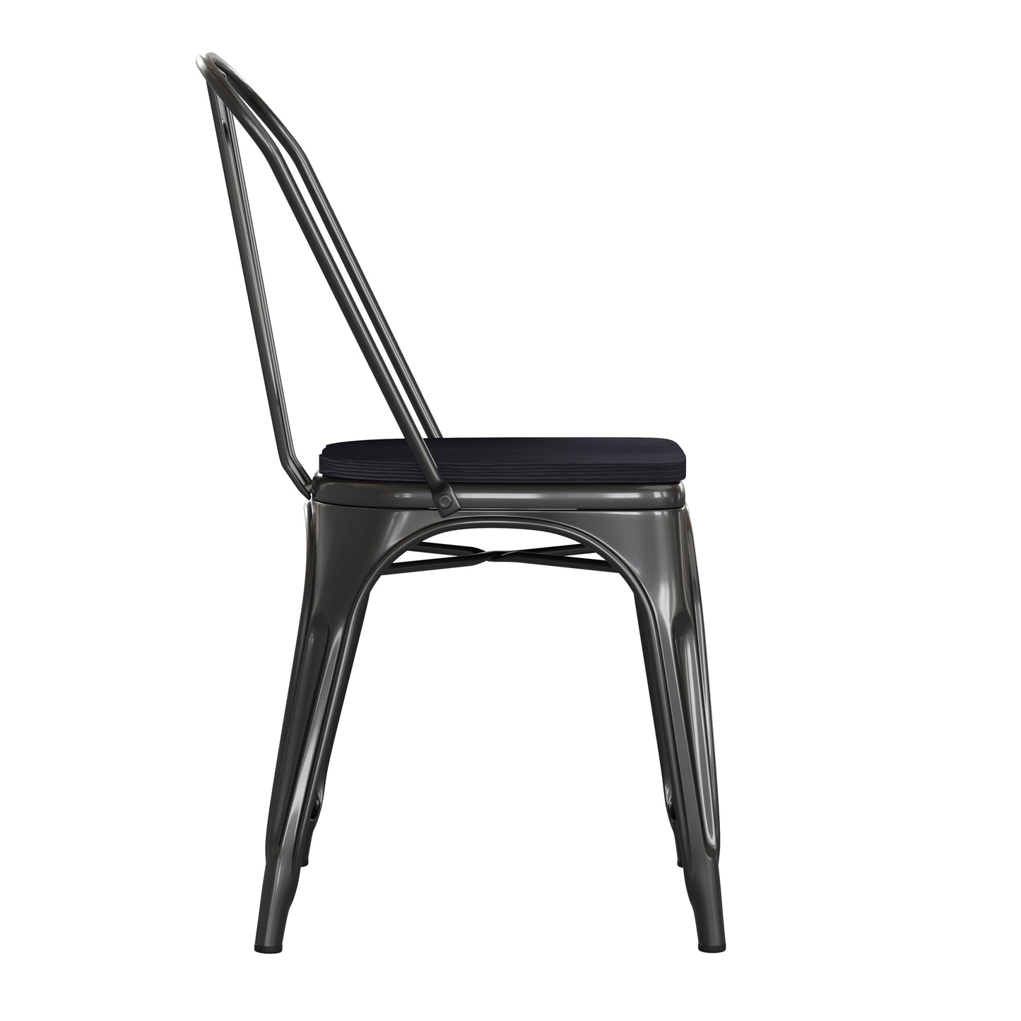 Perry Commercial Grade Black Metal Indoor-Outdoor Stackable Chair with Black Poly Resin Wood Seat