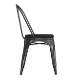Perry Commercial Grade Black Metal Indoor-Outdoor Stackable Chair with Black Poly Resin Wood Seat