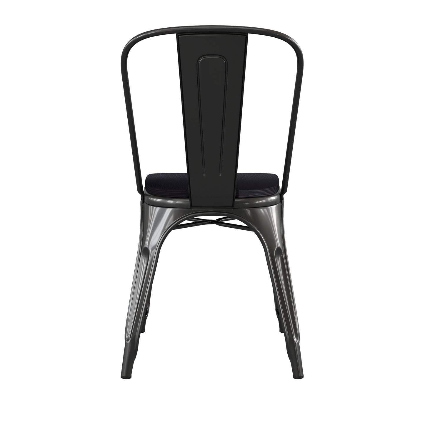 Perry Commercial Grade Black Metal Indoor-Outdoor Stackable Chair with Black Poly Resin Wood Seat