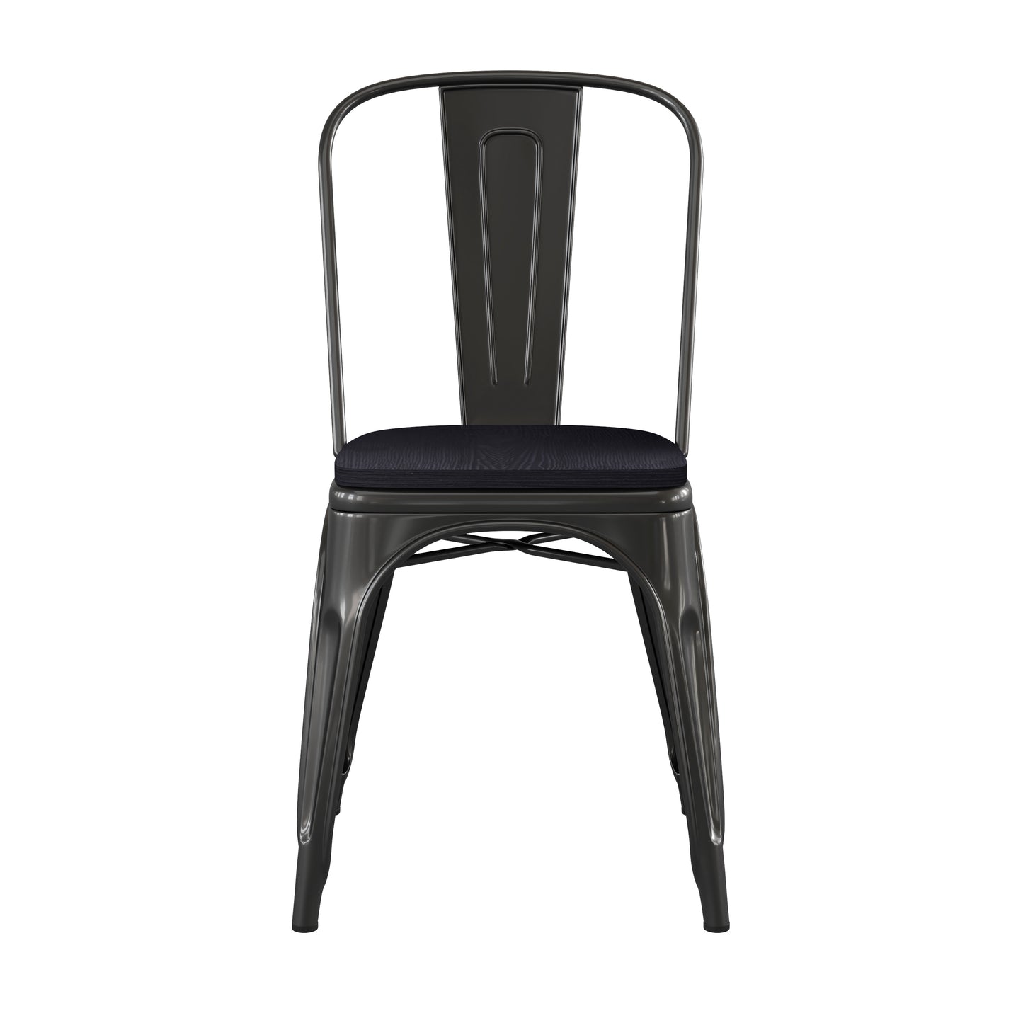 Perry Commercial Grade Black Metal Indoor-Outdoor Stackable Chair with Black Poly Resin Wood Seat