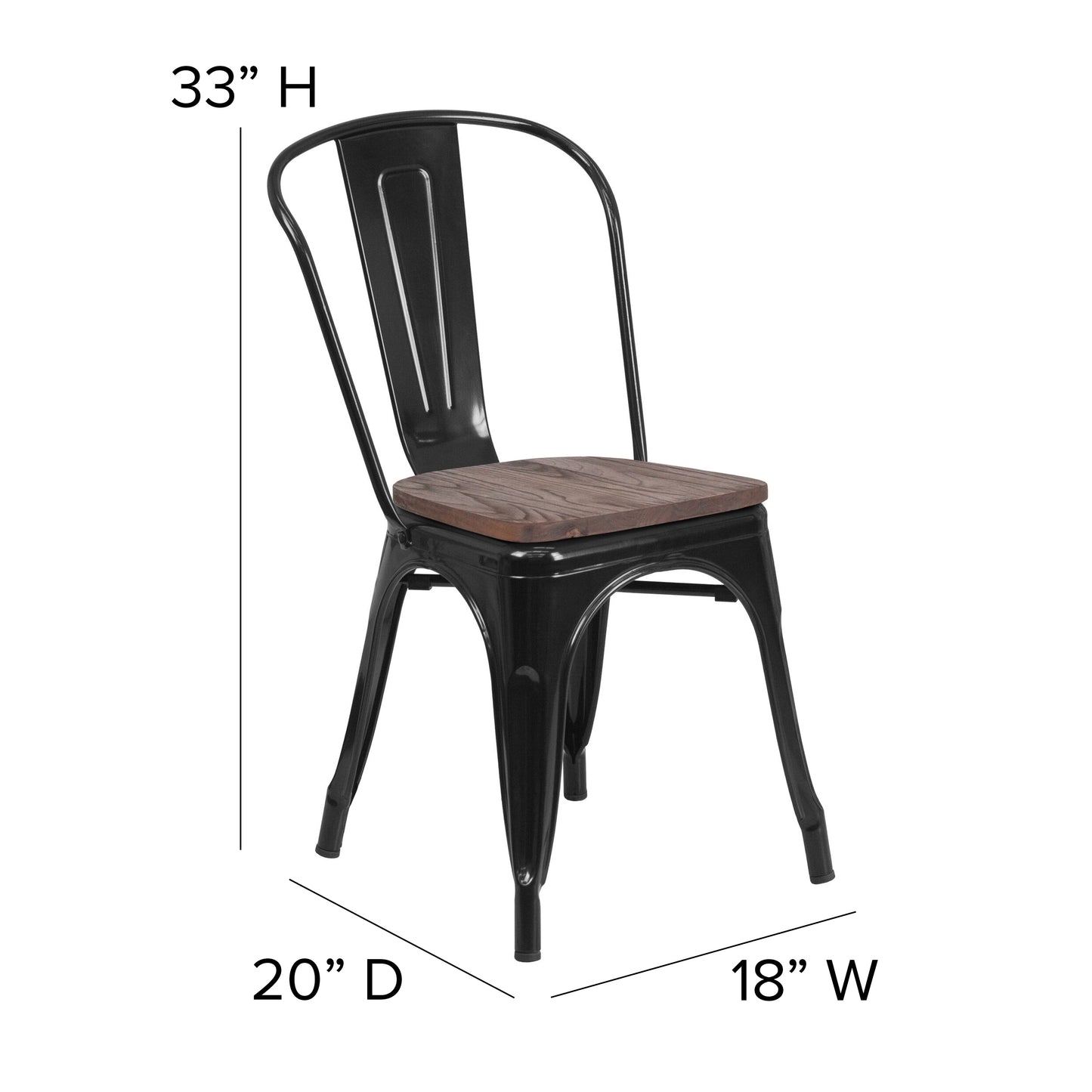 Bailey 31.5" Square Black Metal Table Set with Wood Top and 4 Stack Chairs