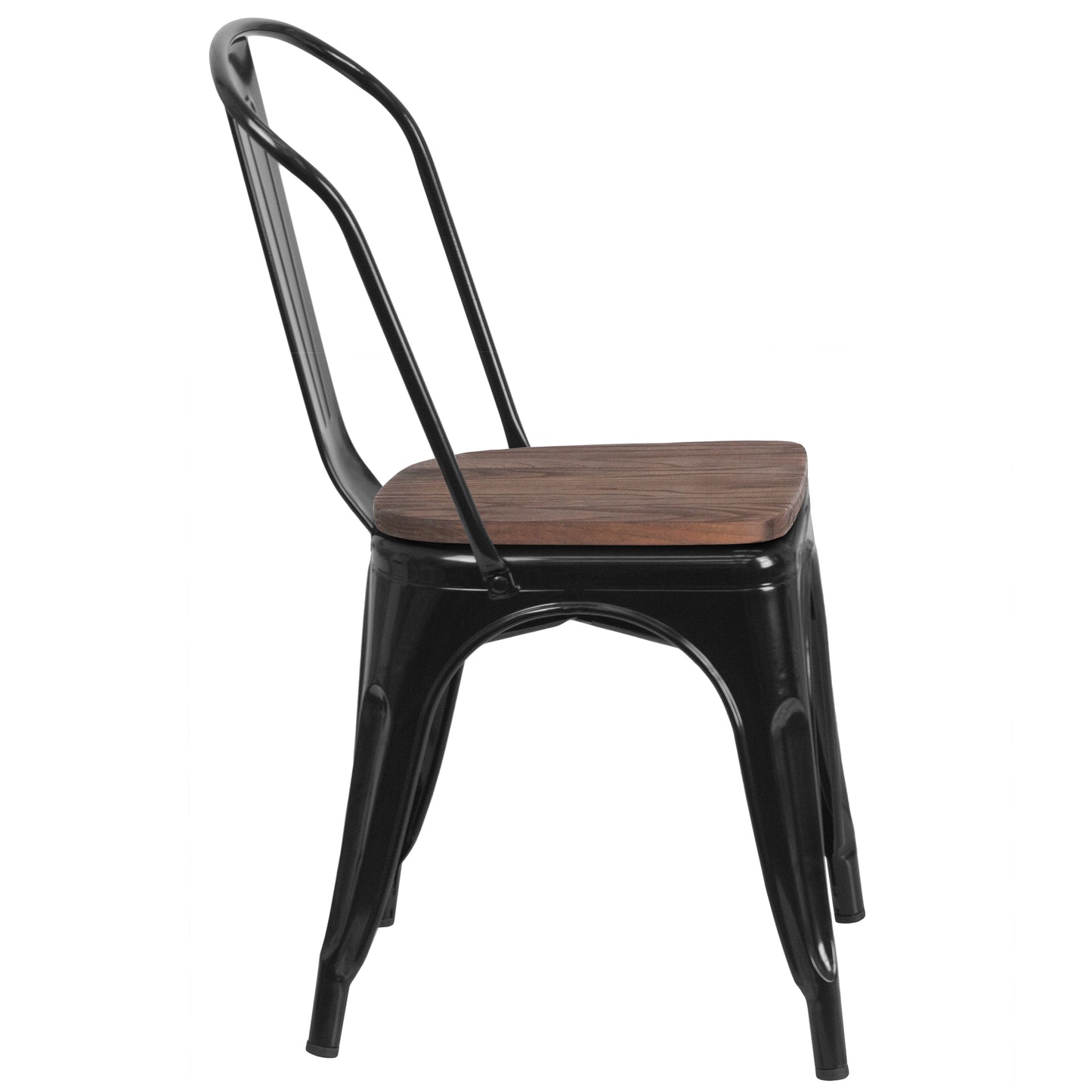Bailey 30.25" x 60" Black Metal Table Set with Wood Top and 6 Stack Chairs