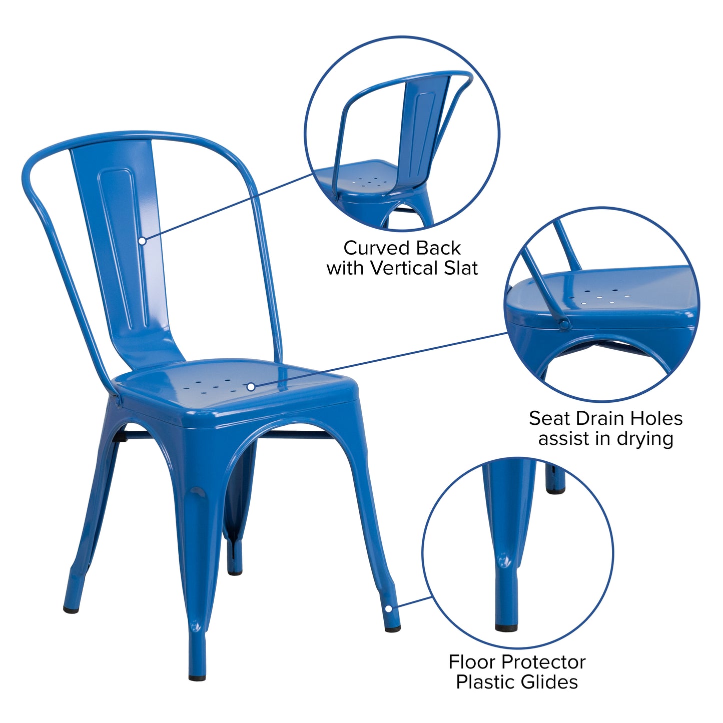 Foster Commercial Grade 31.5" Square Blue Metal Indoor-Outdoor Table Set with 4 Stack Chairs