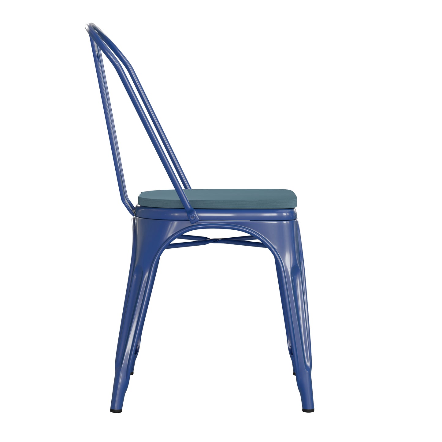 Perry Commercial Grade Blue Metal Indoor-Outdoor Stackable Chair with Teal-Blue Poly Resin Wood Seat