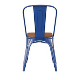 Perry Commercial Grade Blue Metal Indoor-Outdoor Stackable Chair with Teak Poly Resin Wood Seat