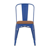 Perry Commercial Grade Blue Metal Indoor-Outdoor Stackable Chair with Teak Poly Resin Wood Seat