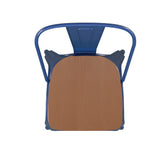 Perry Commercial Grade Blue Metal Indoor-Outdoor Stackable Chair with Teak Poly Resin Wood Seat