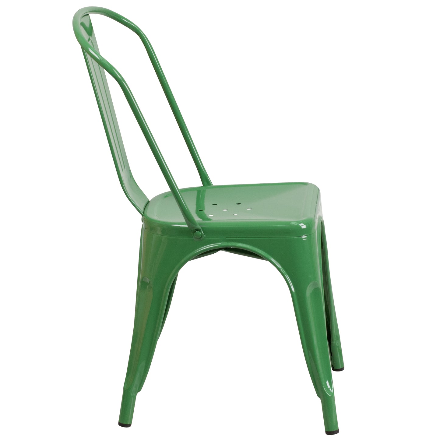 Foster Commercial Grade 31.5" Square Green Metal Indoor-Outdoor Table Set with 4 Stack Chairs