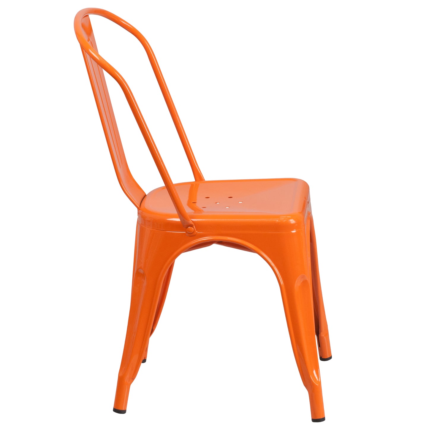 Foster Commercial Grade 31.5" Square Orange Metal Indoor-Outdoor Table Set with 4 Stack Chairs