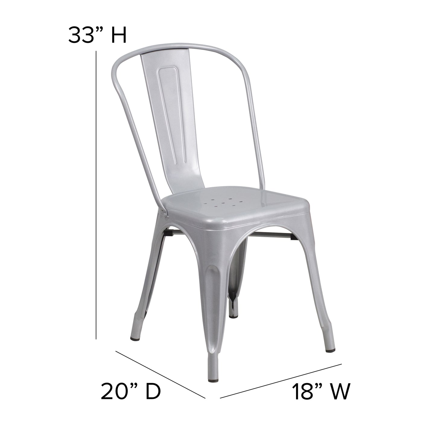 Foster Commercial Grade 31.5" Square Silver Metal Indoor-Outdoor Table Set with 4 Stack Chairs