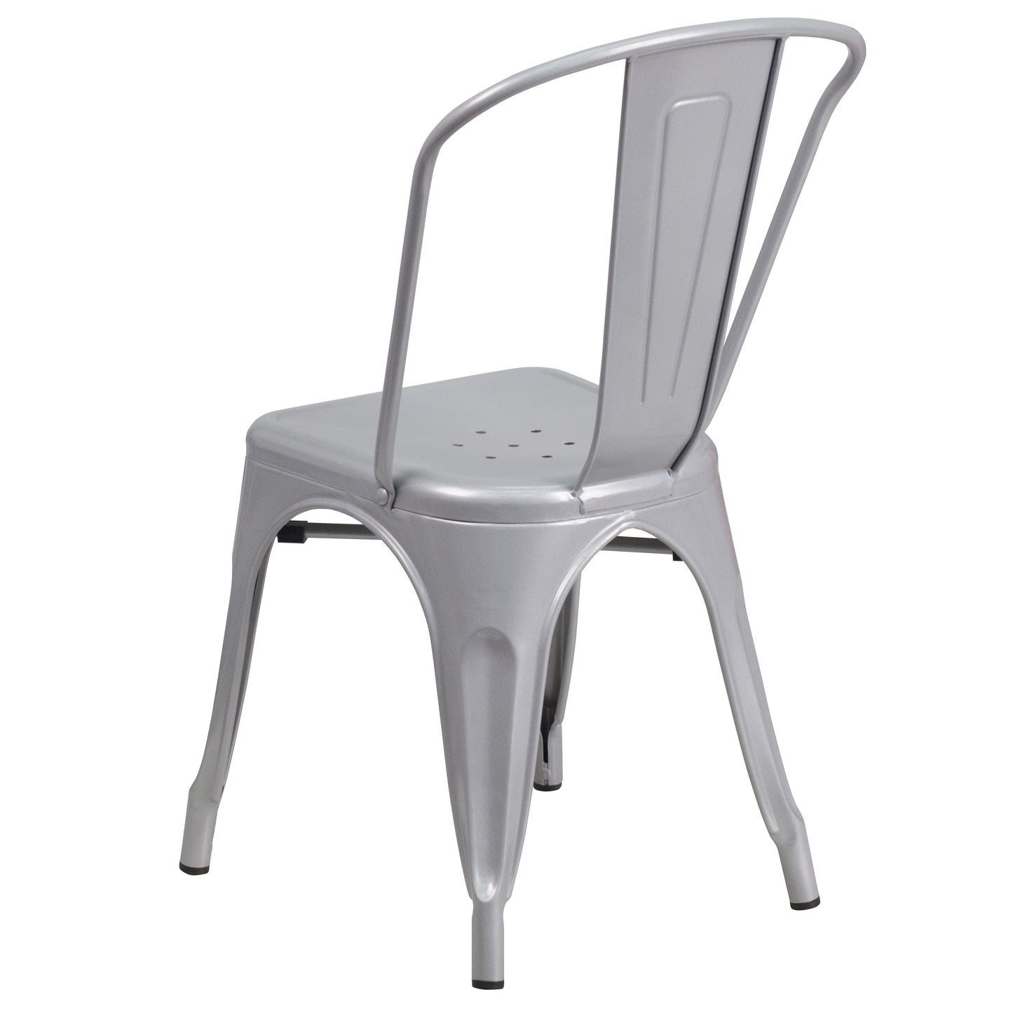 Foster Commercial Grade 31.5" Square Silver Metal Indoor-Outdoor Table Set with 4 Stack Chairs