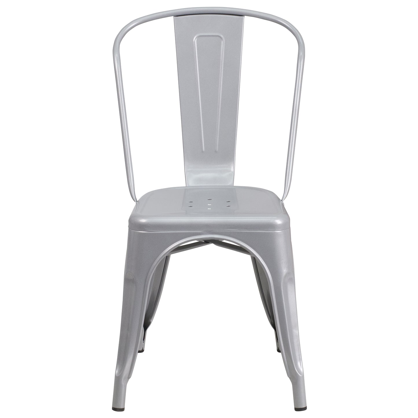 Foster Commercial Grade 31.5" Square Silver Metal Indoor-Outdoor Table Set with 4 Stack Chairs