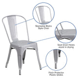 Foster Commercial Grade 31.5" Square Silver Metal Indoor-Outdoor Table Set with 4 Stack Chairs