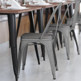 Perry Commercial Grade Silver Metal Indoor-Outdoor Stackable Chair with Gray Poly Resin Wood Seat