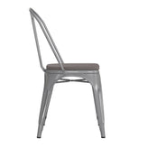 Perry Commercial Grade Silver Metal Indoor-Outdoor Stackable Chair with Gray Poly Resin Wood Seat