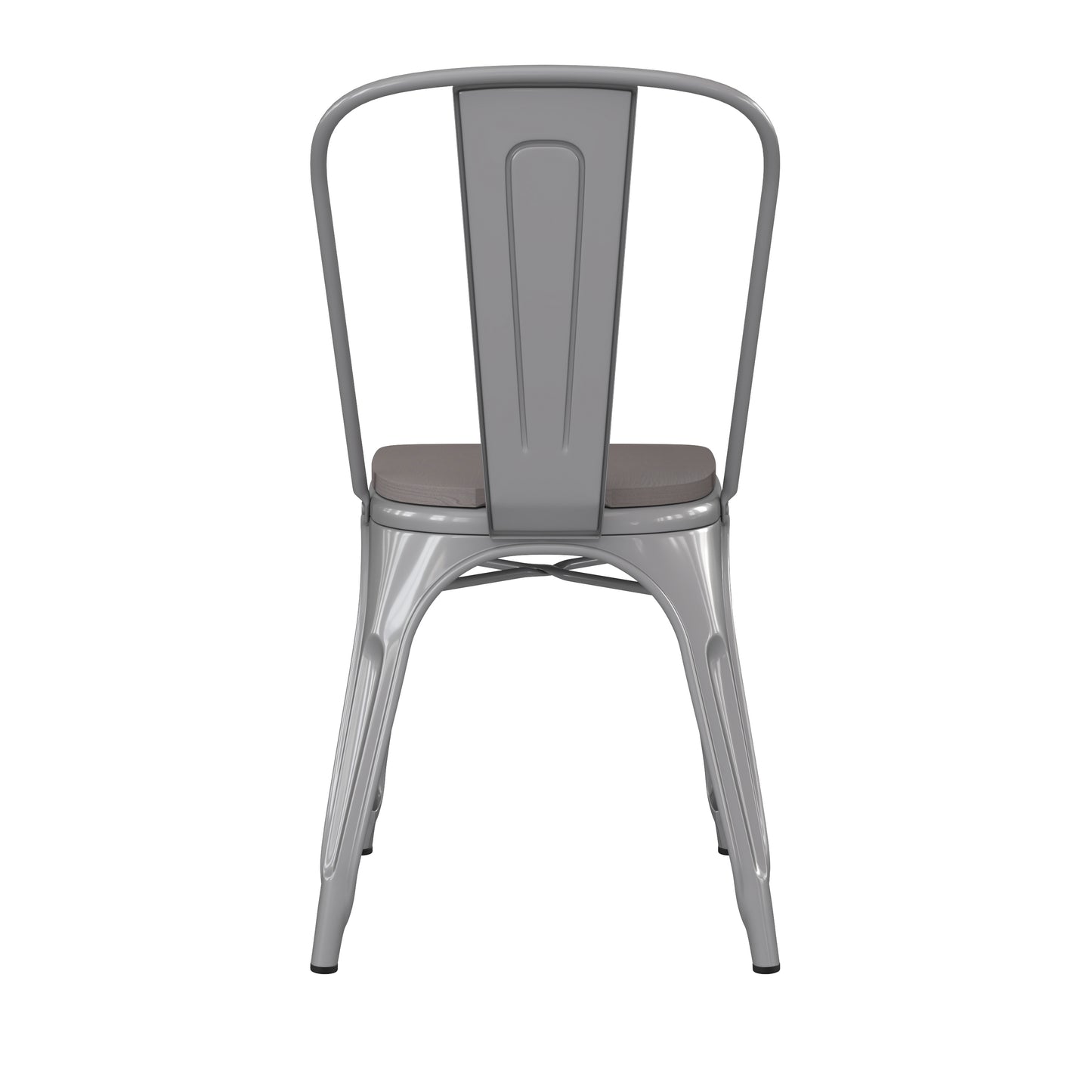 Perry Commercial Grade Silver Metal Indoor-Outdoor Stackable Chair with Gray Poly Resin Wood Seat
