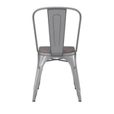 Perry Commercial Grade Silver Metal Indoor-Outdoor Stackable Chair with Gray Poly Resin Wood Seat