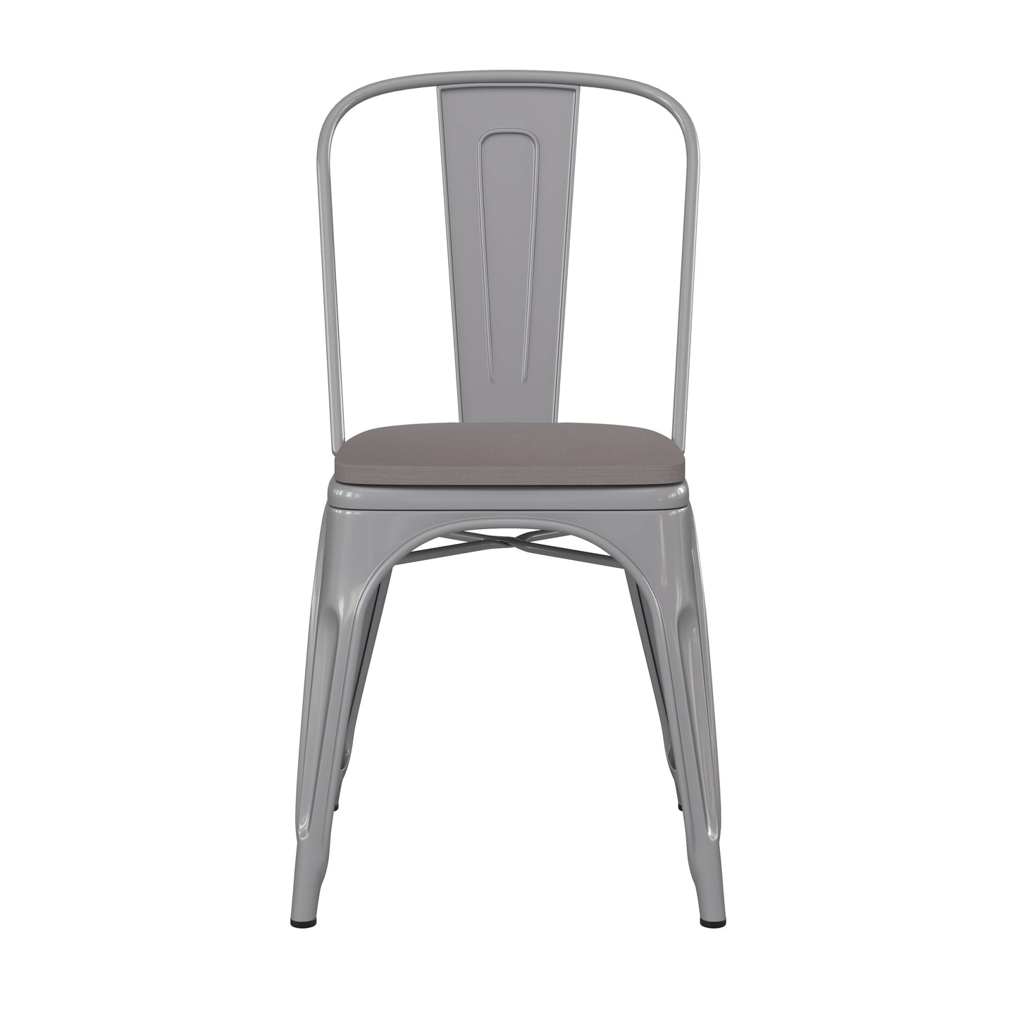 Perry Commercial Grade Silver Metal Indoor-Outdoor Stackable Chair with Gray Poly Resin Wood Seat