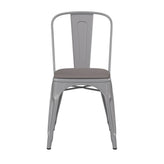 Perry Commercial Grade Silver Metal Indoor-Outdoor Stackable Chair with Gray Poly Resin Wood Seat