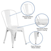 Foster Commercial Grade 31.5" Square White Metal Indoor-Outdoor Table Set with 4 Stack Chairs