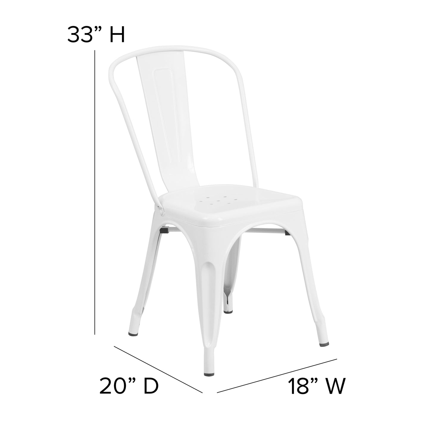 Perry Commercial Grade White Metal Indoor-Outdoor Stackable Chair with Gray Poly Resin Wood Seat