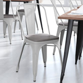 Perry Commercial Grade White Metal Indoor-Outdoor Stackable Chair with Gray Poly Resin Wood Seat