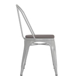 Perry Commercial Grade White Metal Indoor-Outdoor Stackable Chair with Gray Poly Resin Wood Seat