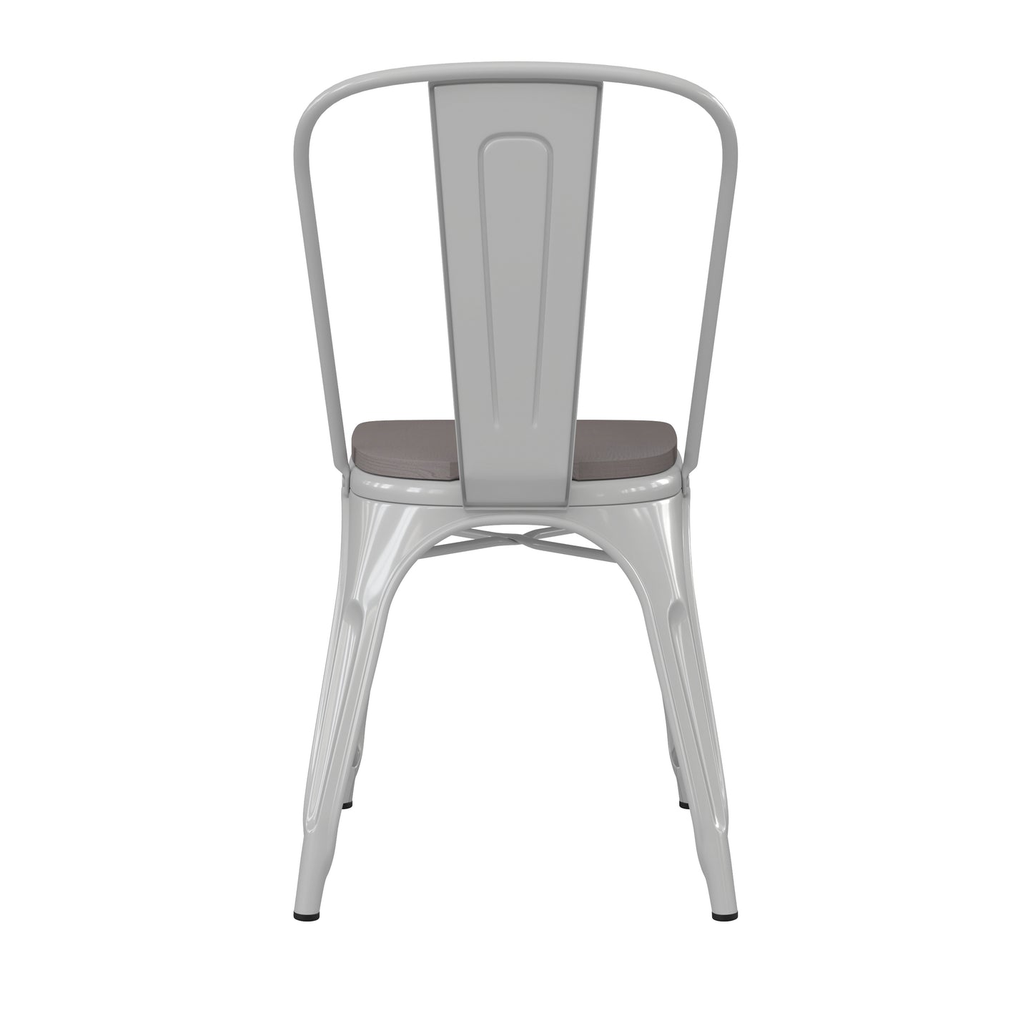 Perry Commercial Grade White Metal Indoor-Outdoor Stackable Chair with Gray Poly Resin Wood Seat