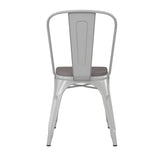 Perry Commercial Grade White Metal Indoor-Outdoor Stackable Chair with Gray Poly Resin Wood Seat