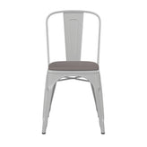 Perry Commercial Grade White Metal Indoor-Outdoor Stackable Chair with Gray Poly Resin Wood Seat