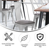 Perry Commercial Grade White Metal Indoor-Outdoor Stackable Chair with Gray Poly Resin Wood Seat