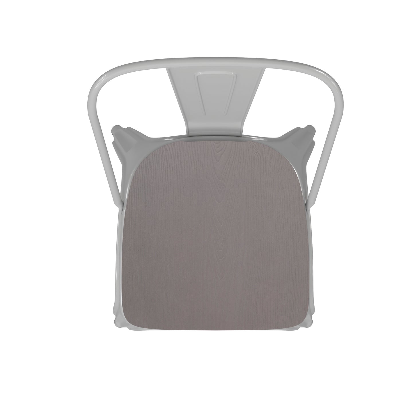 Perry Commercial Grade White Metal Indoor-Outdoor Stackable Chair with Gray Poly Resin Wood Seat