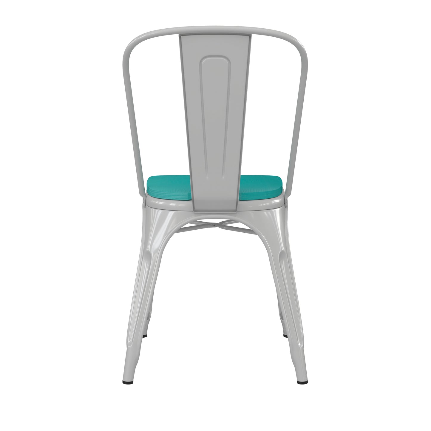 Perry Commercial Grade White Metal Indoor-Outdoor Stackable Chair with Mint Green Poly Resin Wood Seat