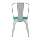 Perry Commercial Grade White Metal Indoor-Outdoor Stackable Chair with Mint Green Poly Resin Wood Seat