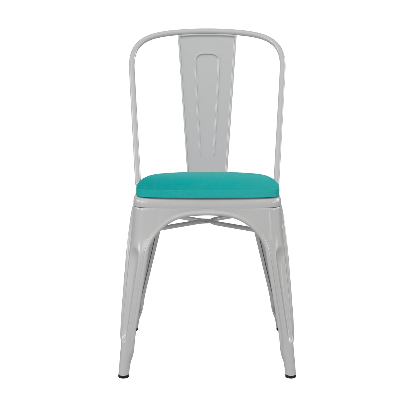 Perry Commercial Grade White Metal Indoor-Outdoor Stackable Chair with Mint Green Poly Resin Wood Seat