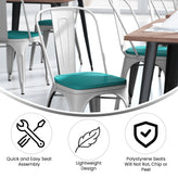Perry Commercial Grade White Metal Indoor-Outdoor Stackable Chair with Mint Green Poly Resin Wood Seat