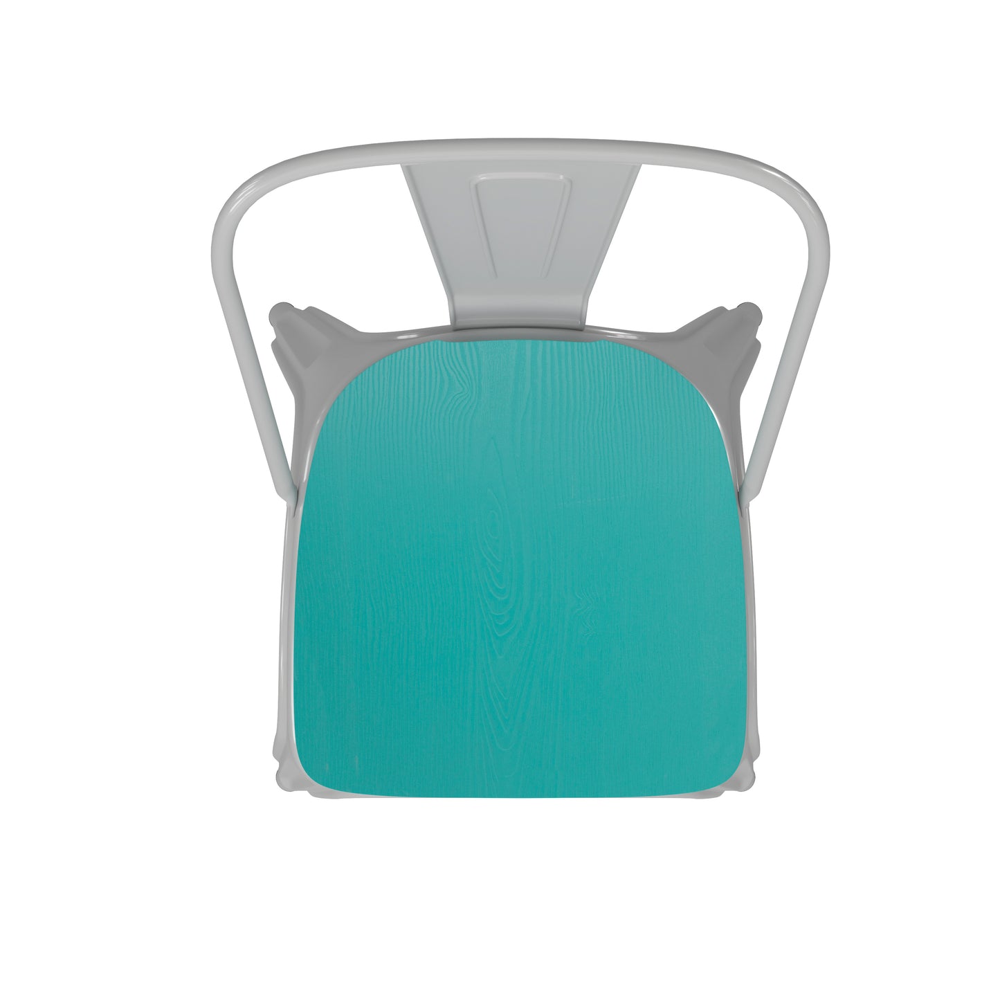 Perry Commercial Grade White Metal Indoor-Outdoor Stackable Chair with Mint Green Poly Resin Wood Seat