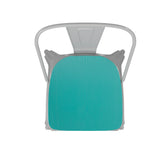 Perry Commercial Grade White Metal Indoor-Outdoor Stackable Chair with Mint Green Poly Resin Wood Seat
