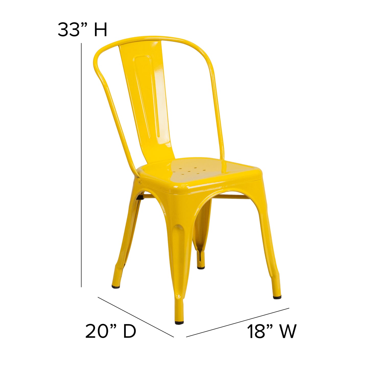 Perry Commercial Grade Yellow Metal Indoor-Outdoor Stackable Chair with Teak Poly Resin Wood Seat