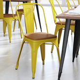 Perry Commercial Grade Yellow Metal Indoor-Outdoor Stackable Chair with Teak Poly Resin Wood Seat