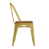 Perry Commercial Grade Yellow Metal Indoor-Outdoor Stackable Chair with Teak Poly Resin Wood Seat