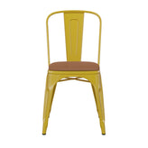 Perry Commercial Grade Yellow Metal Indoor-Outdoor Stackable Chair with Teak Poly Resin Wood Seat