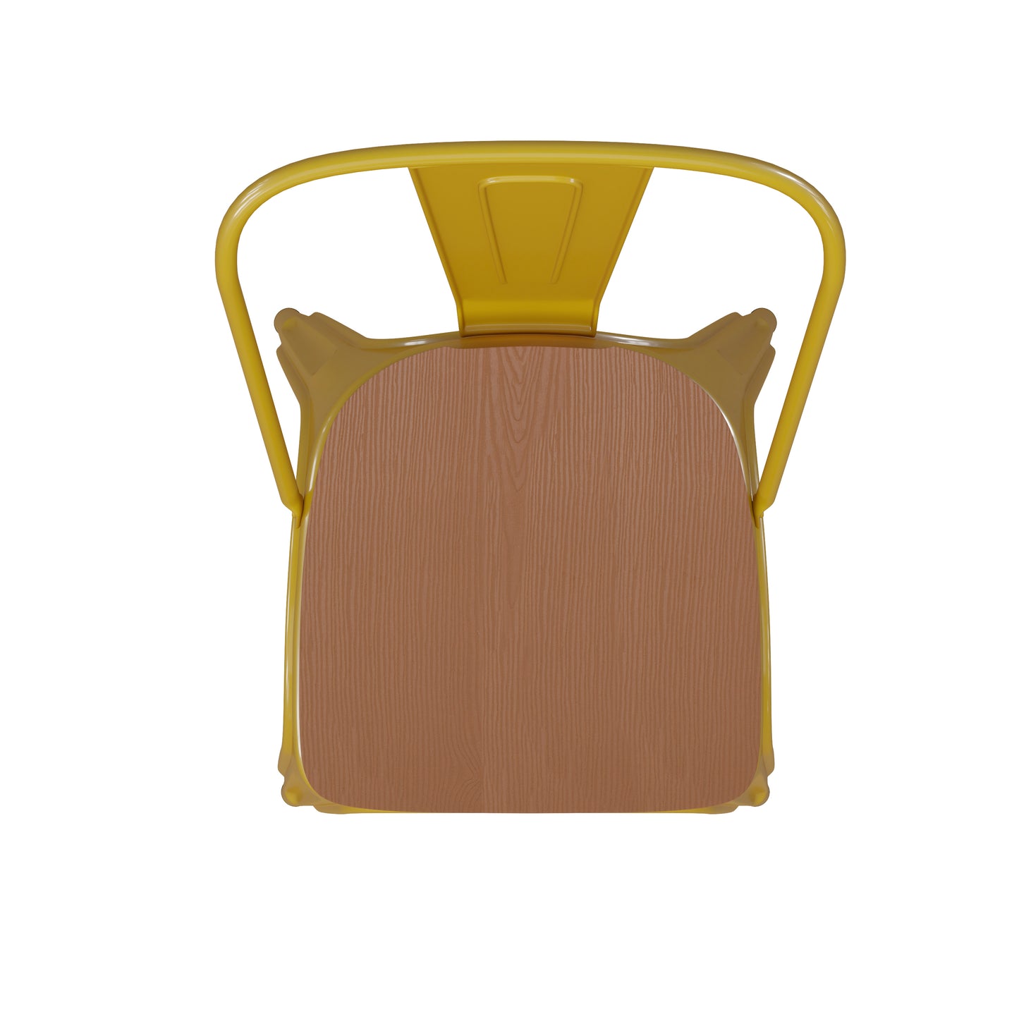 Perry Commercial Grade Yellow Metal Indoor-Outdoor Stackable Chair with Teak Poly Resin Wood Seat