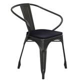 Luna Commercial Grade Black Metal Indoor-Outdoor Chair with Arms with Black Poly Resin Wood Seat