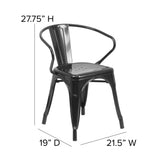 Luna Commercial Grade Black Metal Indoor-Outdoor Chair with Arms with Black Poly Resin Wood Seat
