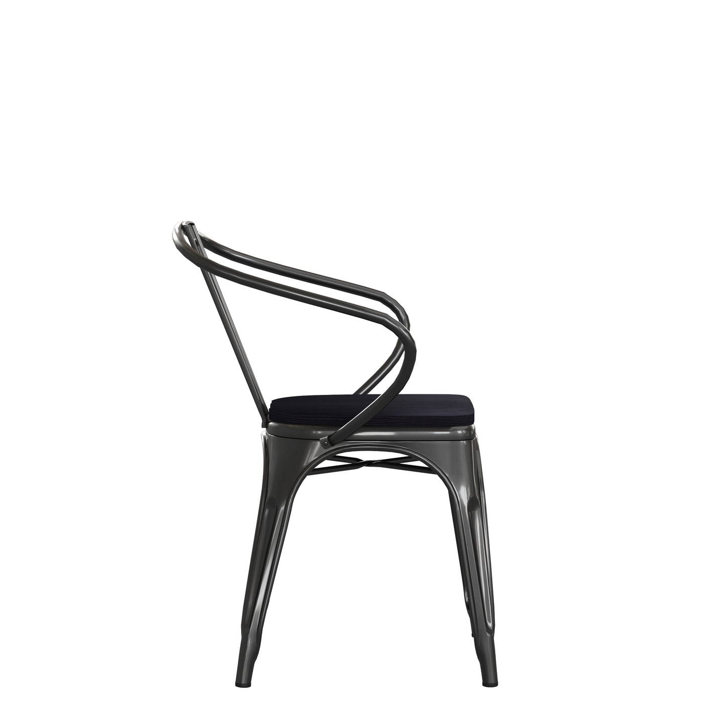 Luna Commercial Grade Black Metal Indoor-Outdoor Chair with Arms with Black Poly Resin Wood Seat