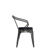 Luna Commercial Grade Black Metal Indoor-Outdoor Chair with Arms with Black Poly Resin Wood Seat