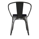 Luna Commercial Grade Black Metal Indoor-Outdoor Chair with Arms with Black Poly Resin Wood Seat