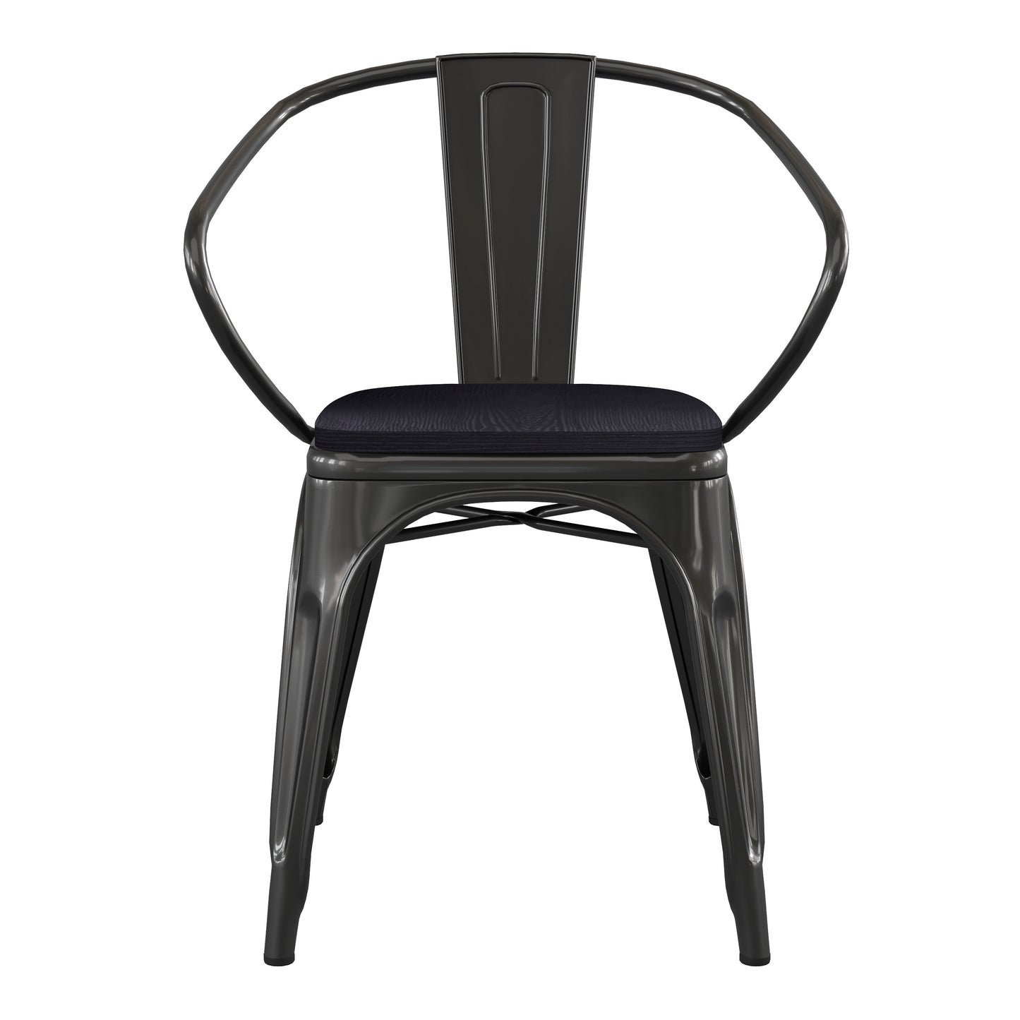 Luna Commercial Grade Black Metal Indoor-Outdoor Chair with Arms with Black Poly Resin Wood Seat